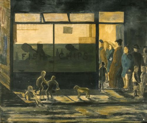 Fish and Chips by Fred Laidler, 1948. Oil on Card © Ashington Group Trustees.
